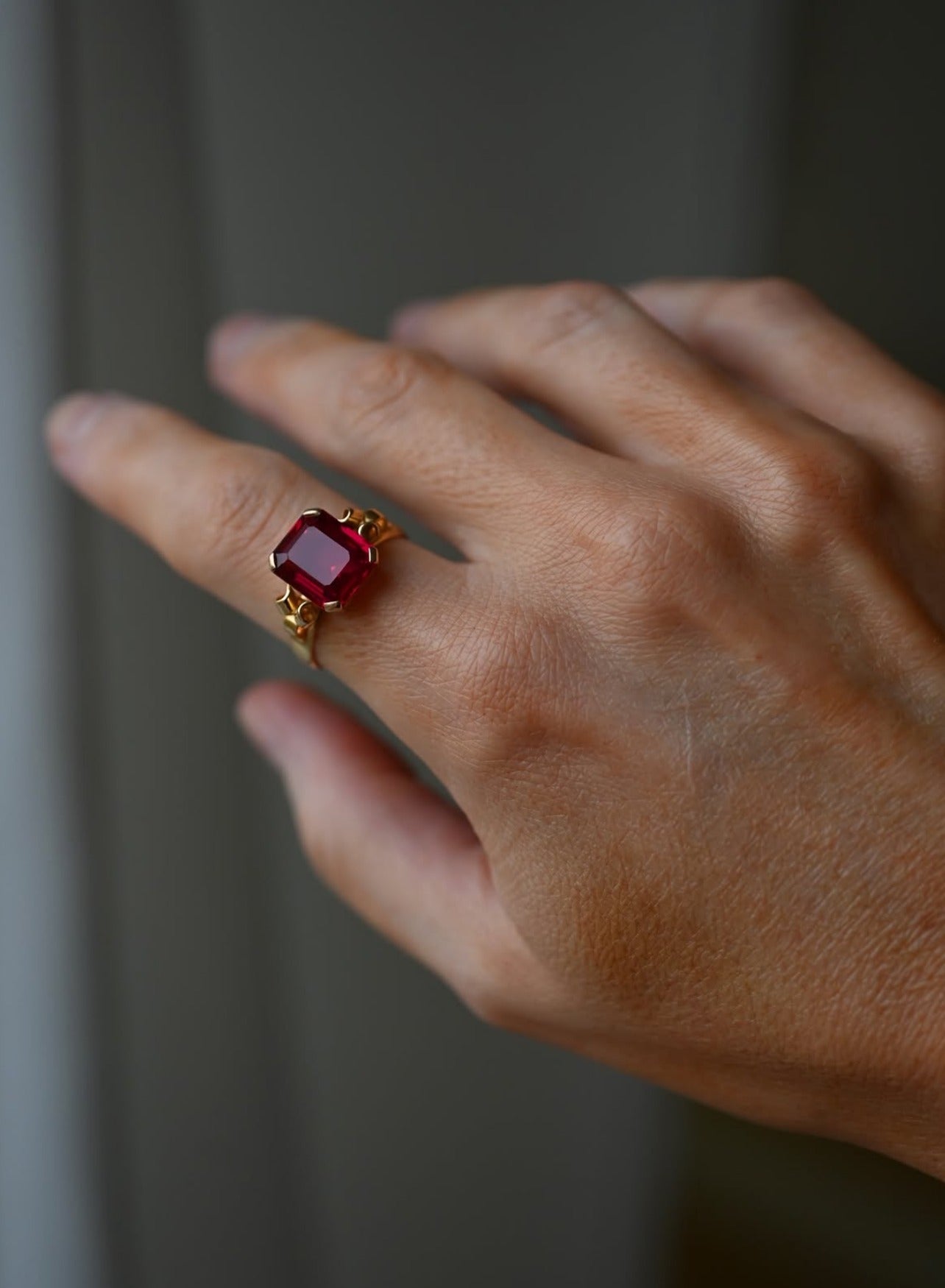 The ring in low light, the ruby still glowing