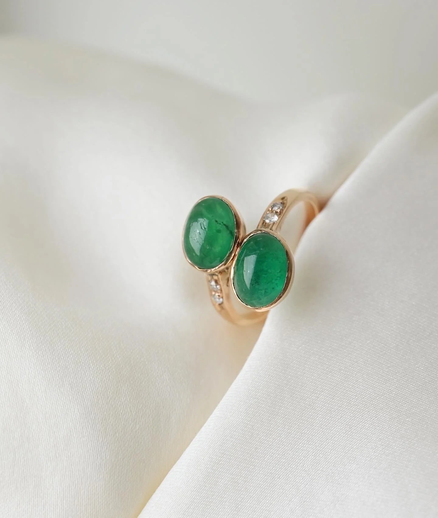 The Best Antique Emerald Bypass Toi Et Moi Ring 14K Gold