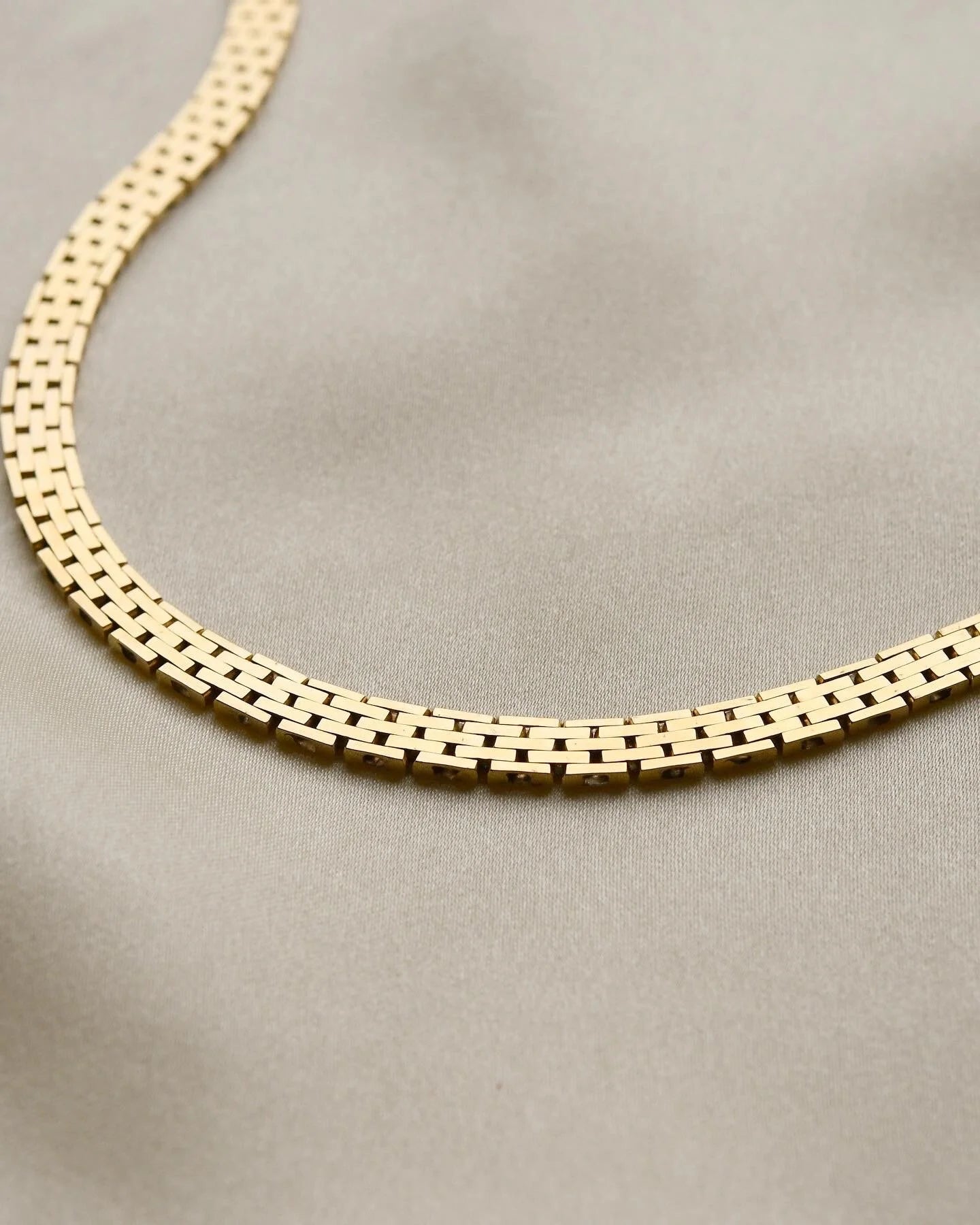 Gorgeous Danish Jens Tage Hansen Brick Link Necklace 14K Gold 1960s