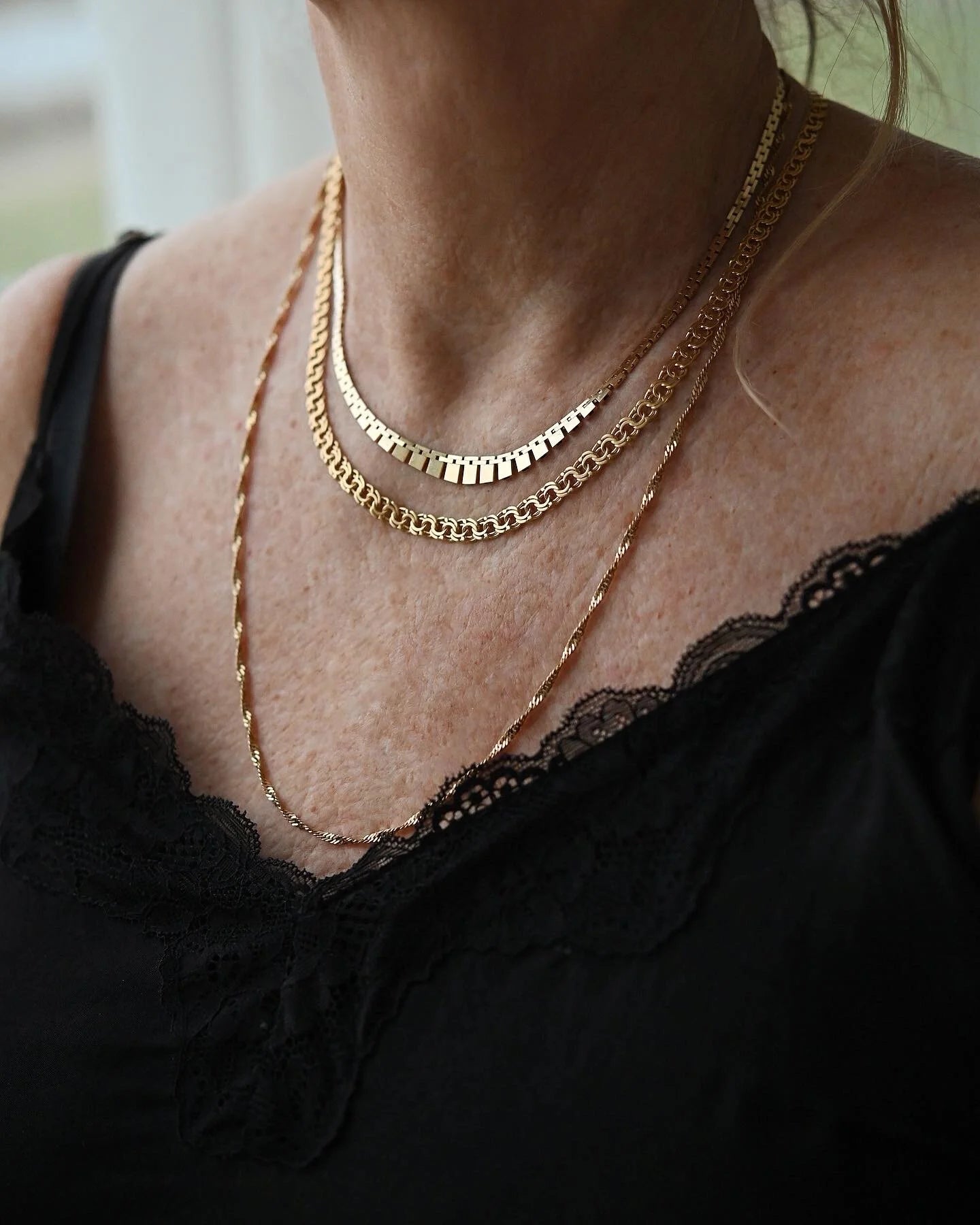 Vintage Baby Brick Link Necklace 17 Inches 14K Gold