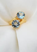 Incredible Vintage Toi Et Moi AQUAMARINE Ring 14K Gold Danish Mid Century