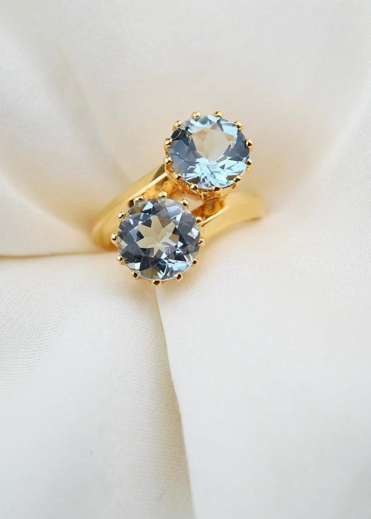 Incredible Vintage Toi Et Moi AQUAMARINE Ring 14K Gold Danish Mid Century