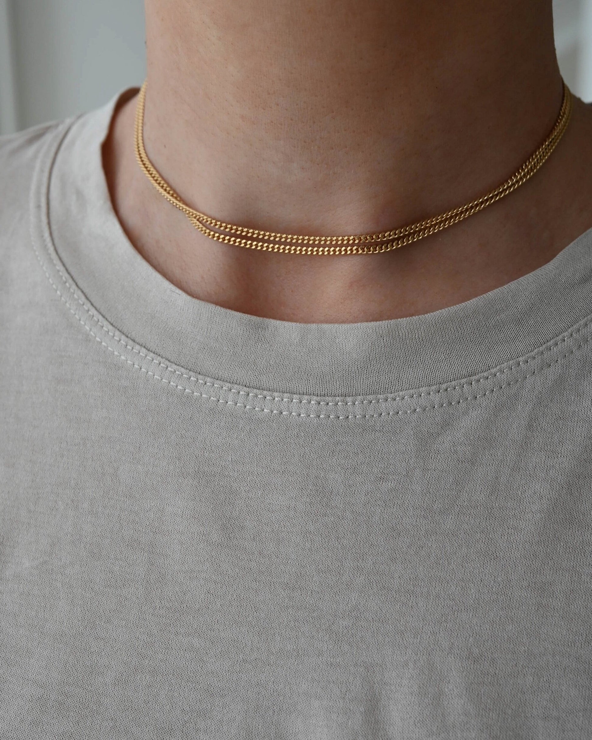 Long Wrap Around Once or Twice 27.4 Inches Faceted Italian Curb Link Necklace 18K Gold