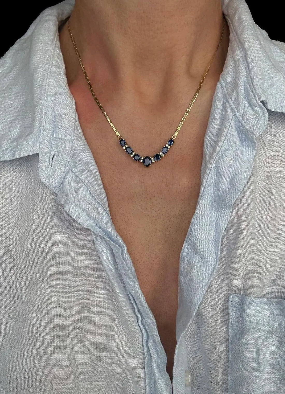 Stunning Sapphire x Diamond Necklace 18K Gold