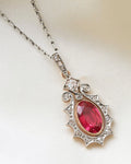 The Prettiest Antique Art Deco Ruby Diamond Pendant on Chain Platinum /14K Gold 1920