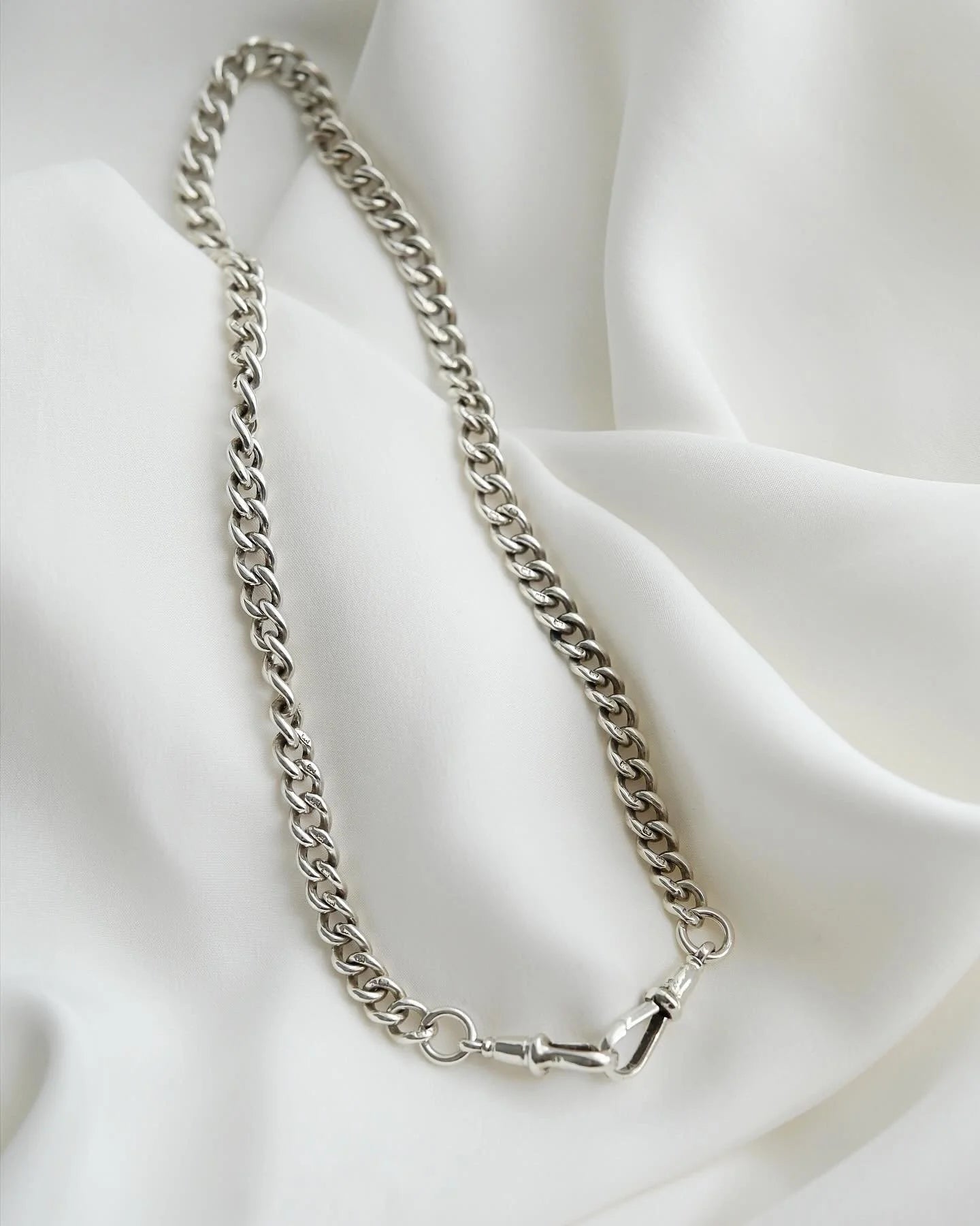 Antique English Silver Watch Chain Necklace 1912