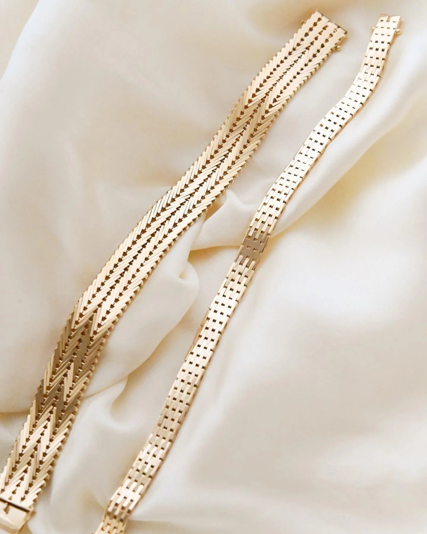 Danish Vintage Double Row Geneva Link Bracelet 14K Gold