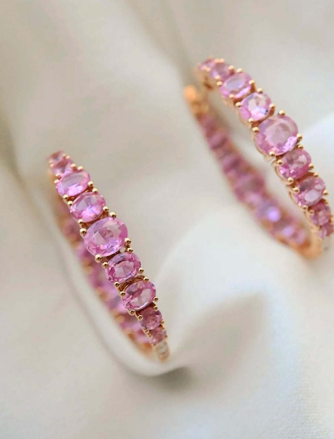 In a League Of their Own Pink Sapphire x Diamond Hoops 18K Rose Gold Estate