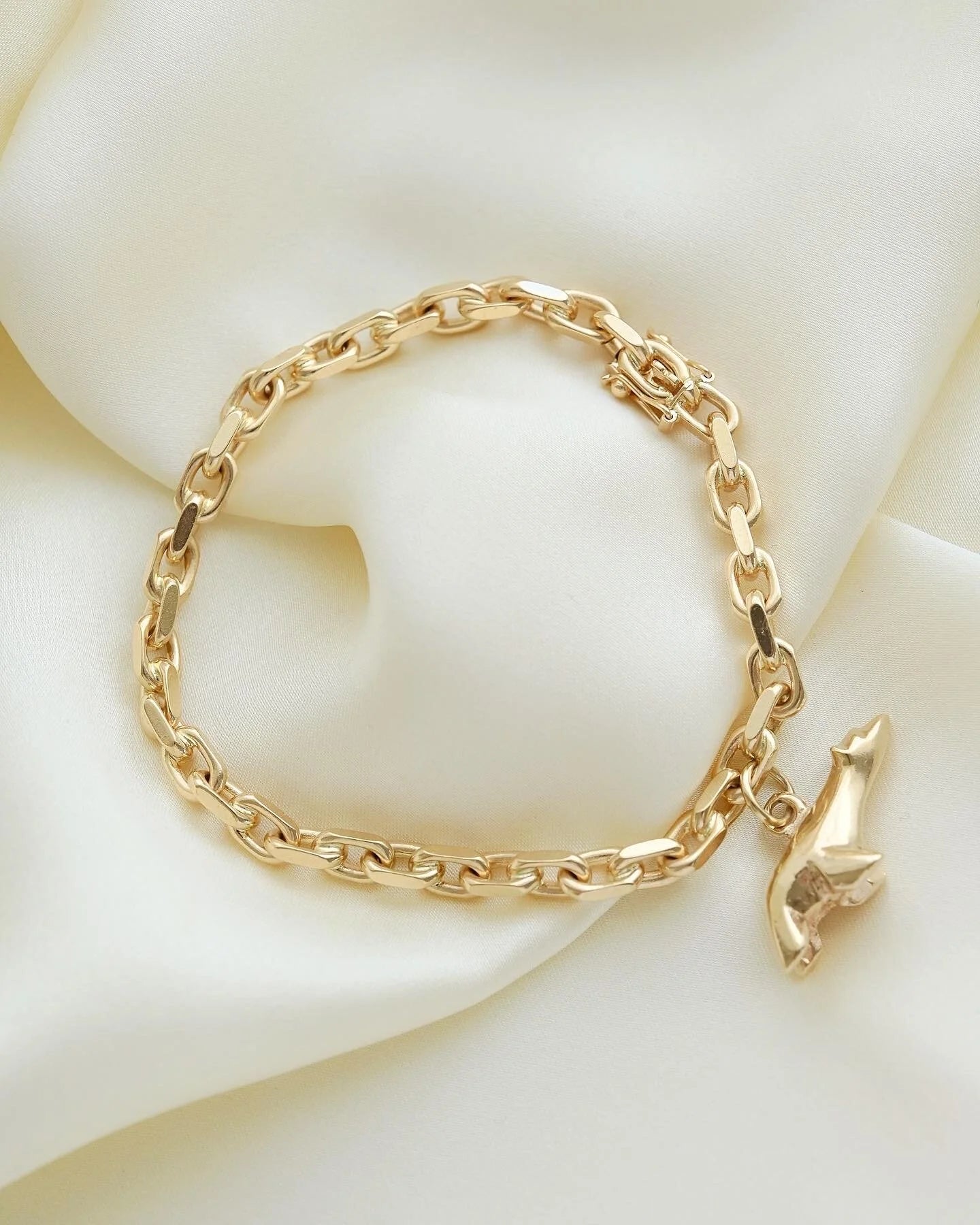Perfect Danish Vintage Anchor Link Bracelet 14K Gold