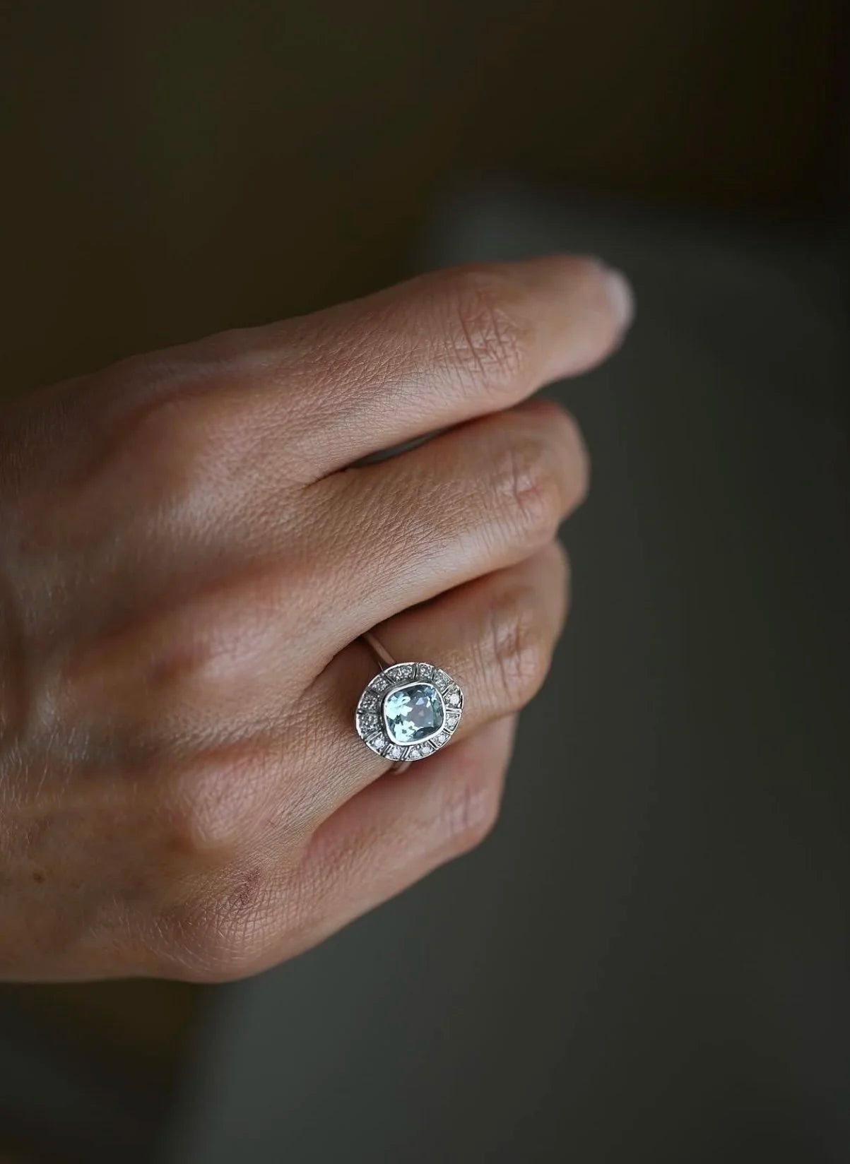 A Vision In Blue Aquamarine x Diamond Halo Ring 18K White Gold