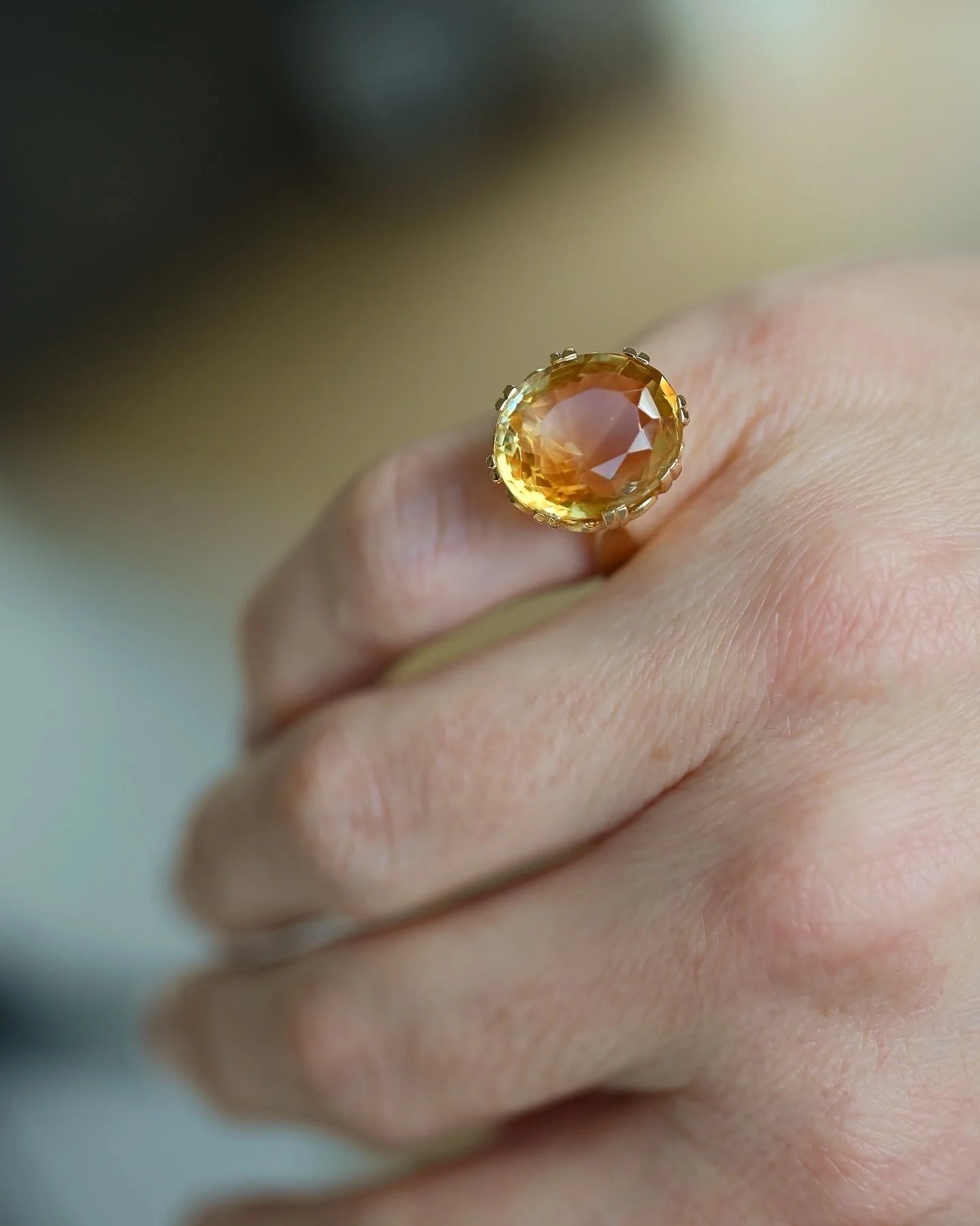 Radiant Golden Citrine Cocktail Vintage Ring 8.5 Carats 18K Gold