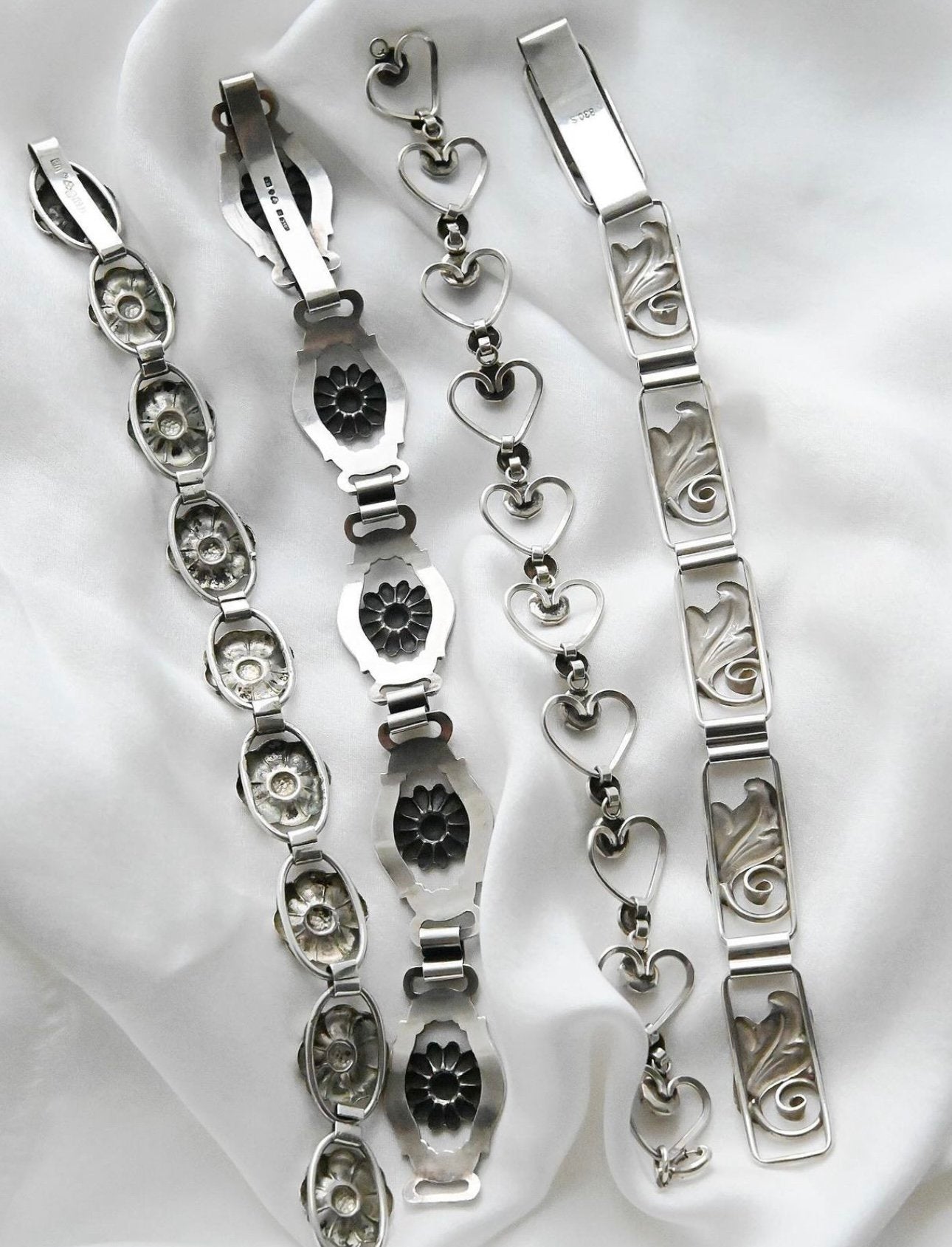 Antique Art Deco Leaf Flower Bracelet 19 Grams Silver 1920s