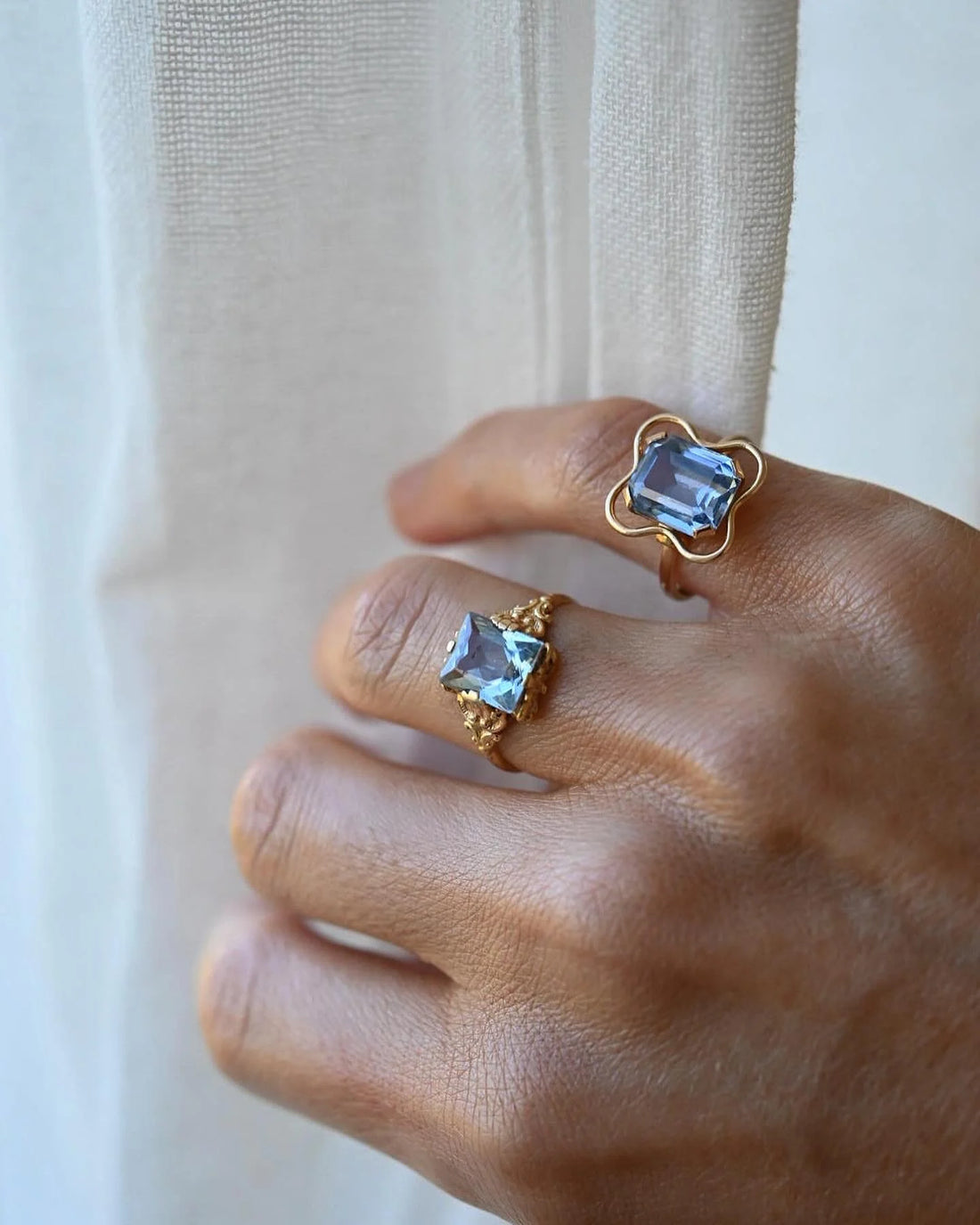 Stunning Rare Halo Mid Century Aquamarine Ring 18K Gold Sweden