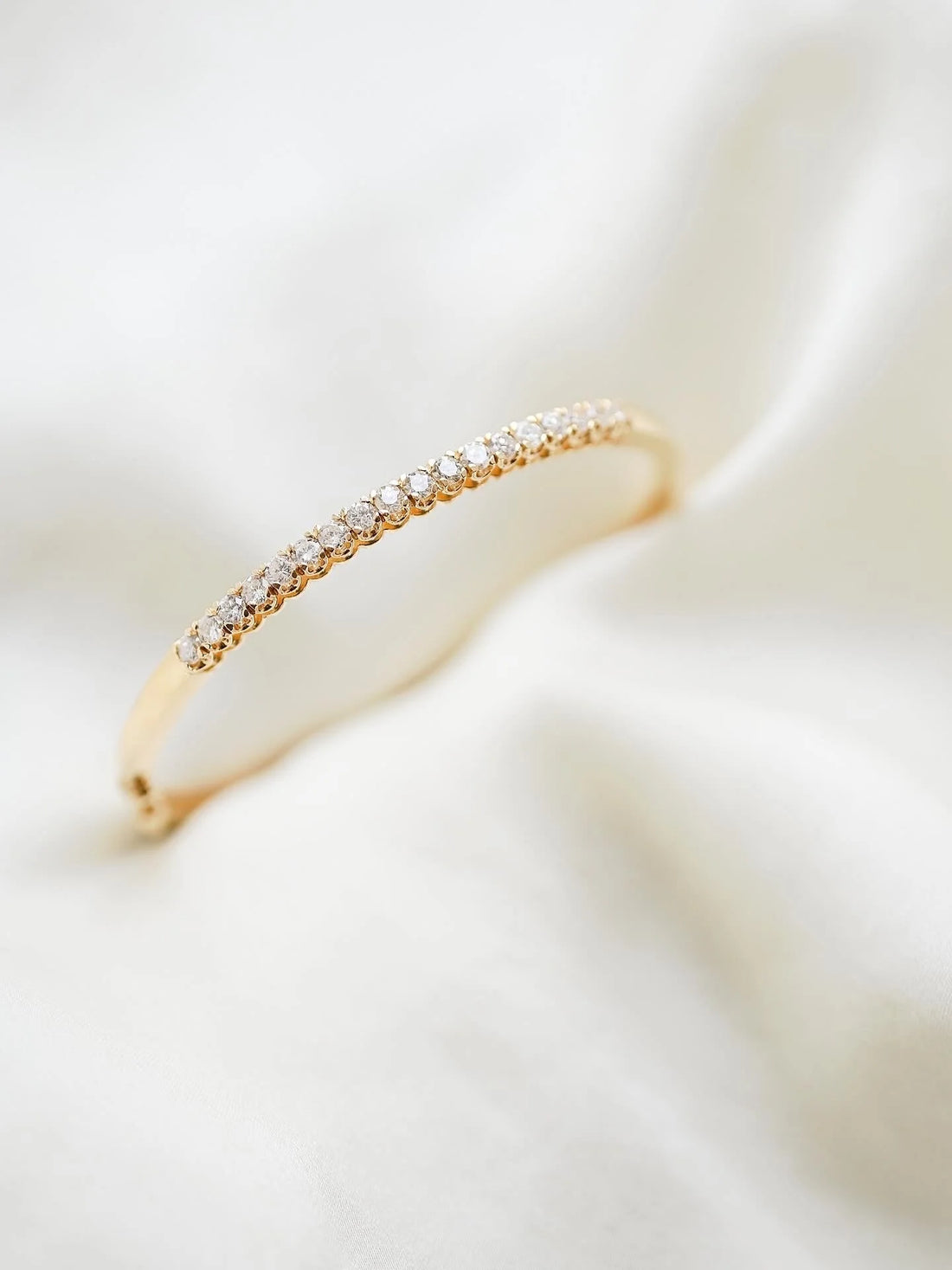 Radiant Vintage Diamond Bangle 14K Gold Late 1900s