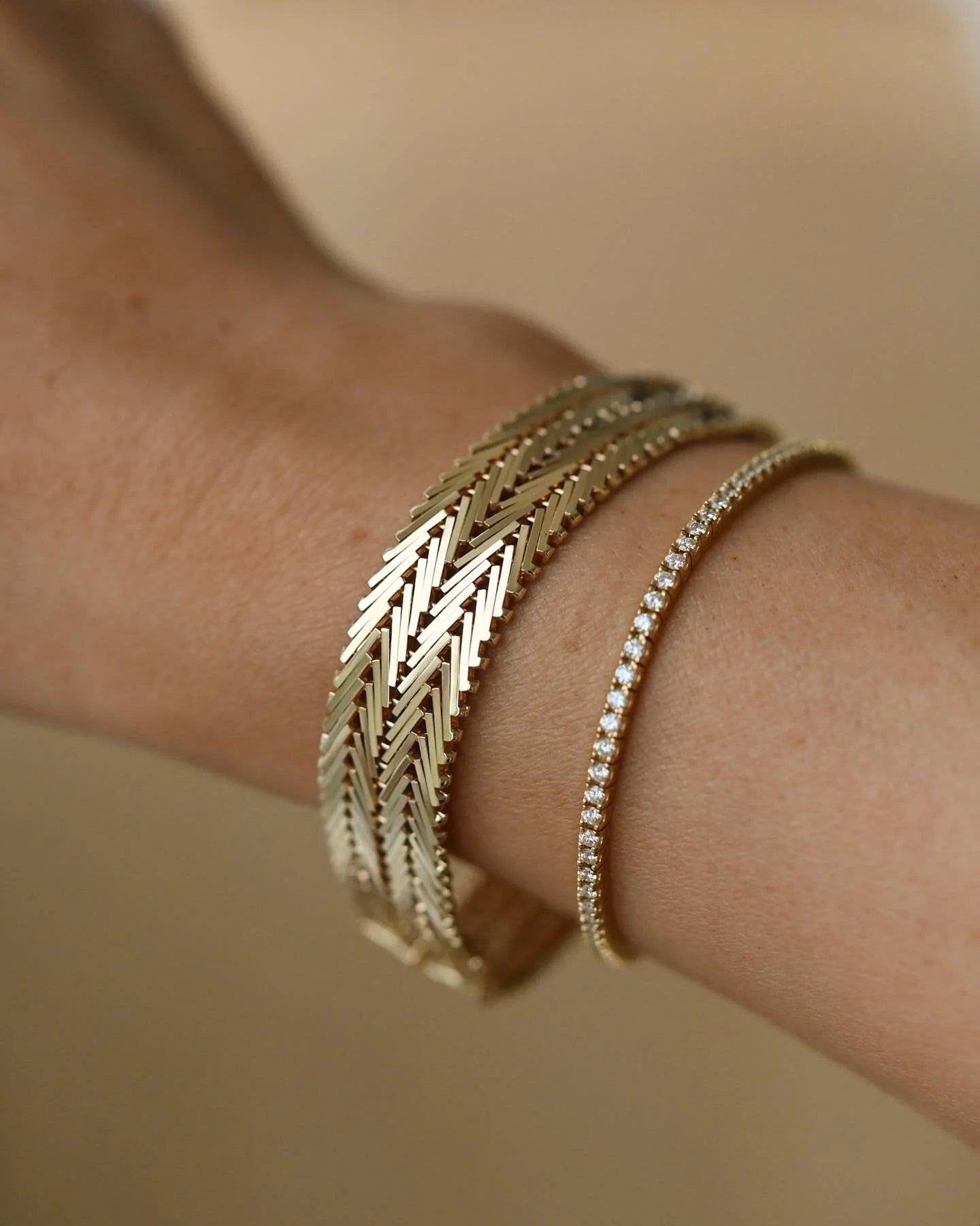 Danish Vintage Double Row Geneva Link Bracelet 14K Gold