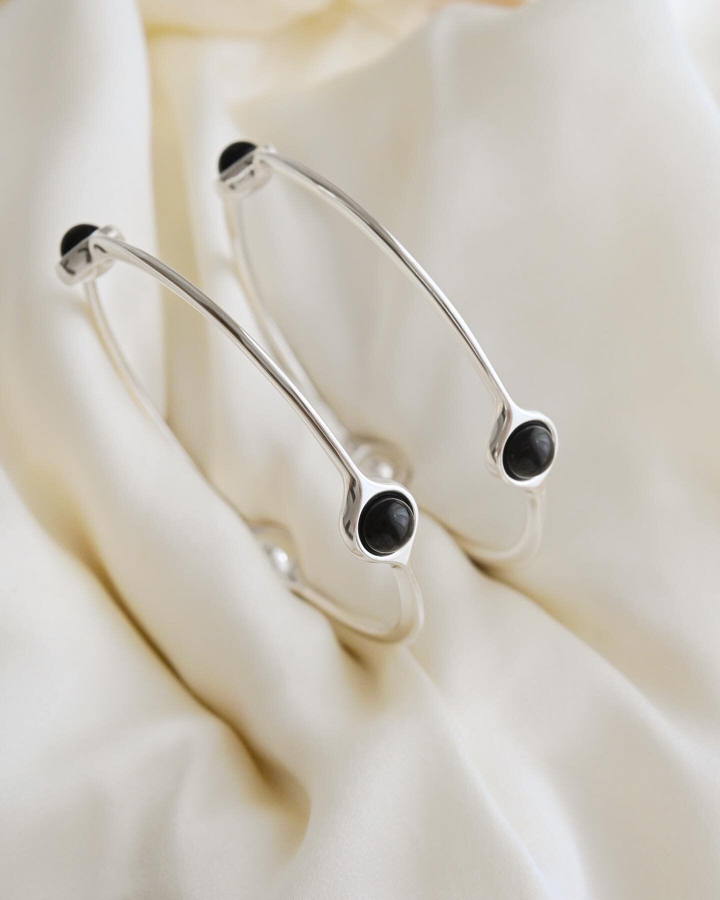 Amazing Georg Jensen Vintage Bangles with Black Agate Sterling Silver