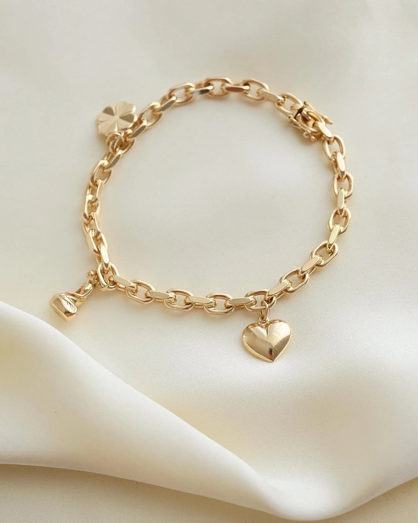 Cute 26 Grams Chunky Danish Vintage Charm Bracelet 14K Gold 1980
