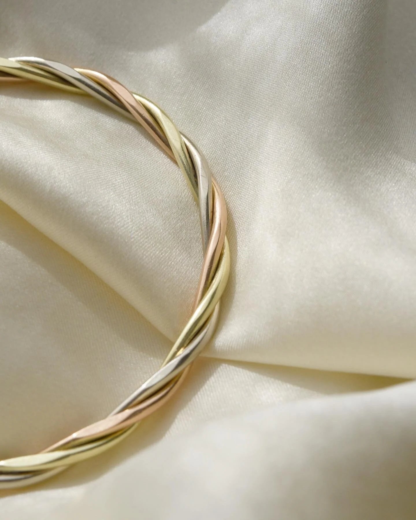 Beautiful Twisted Tri Color Bangle 14K Gold
