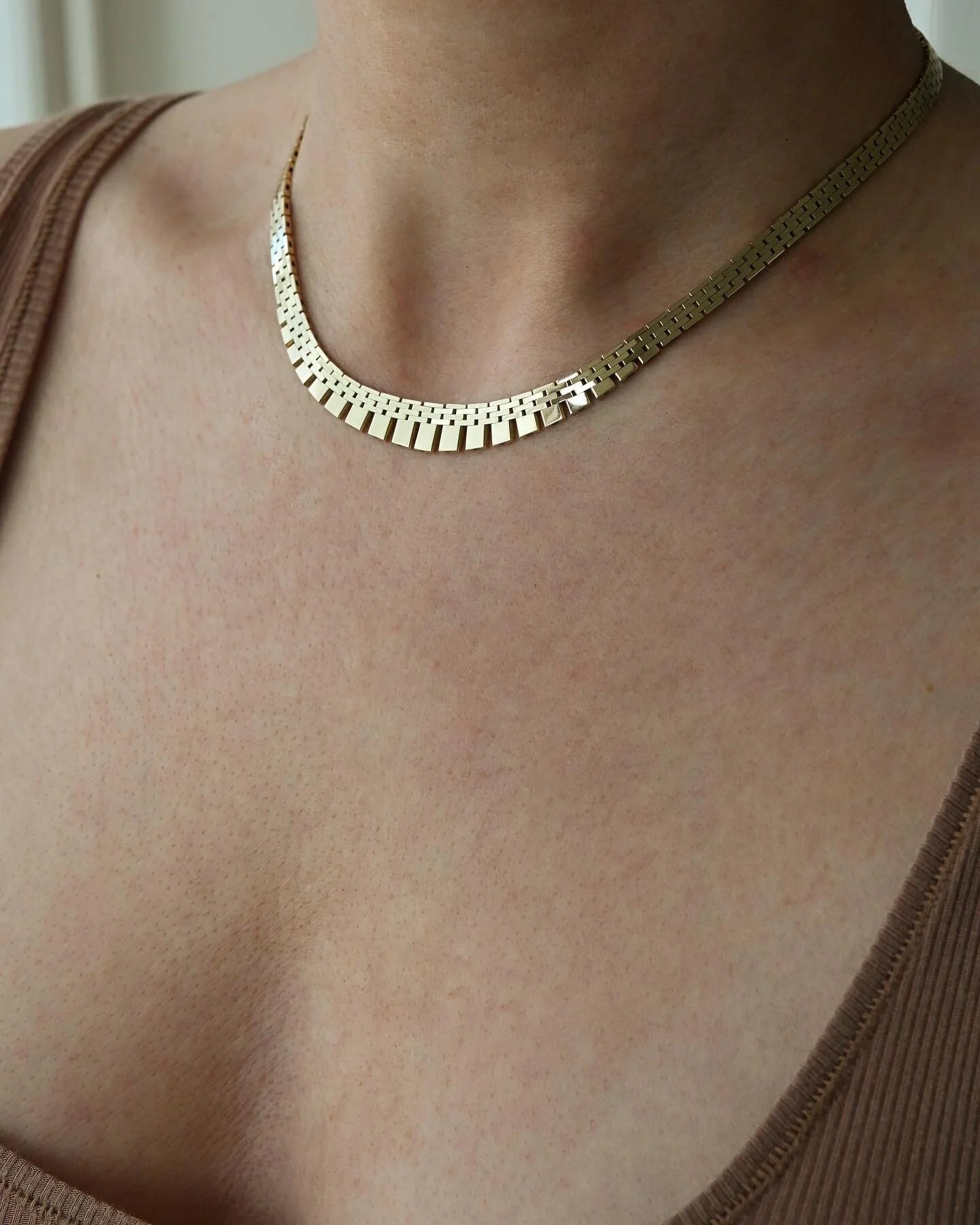 Dreamy Heavy Brick Link Vintage Necklace 14K Gold 1960