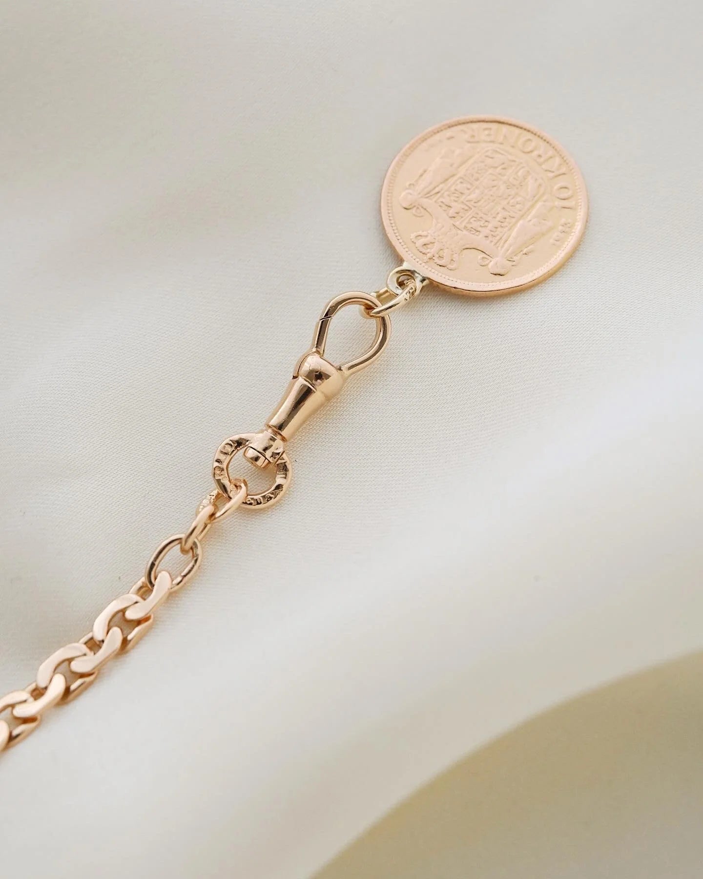 Antique Watch Chain Bracelet w Danish Coin 18-22K Gold 1913