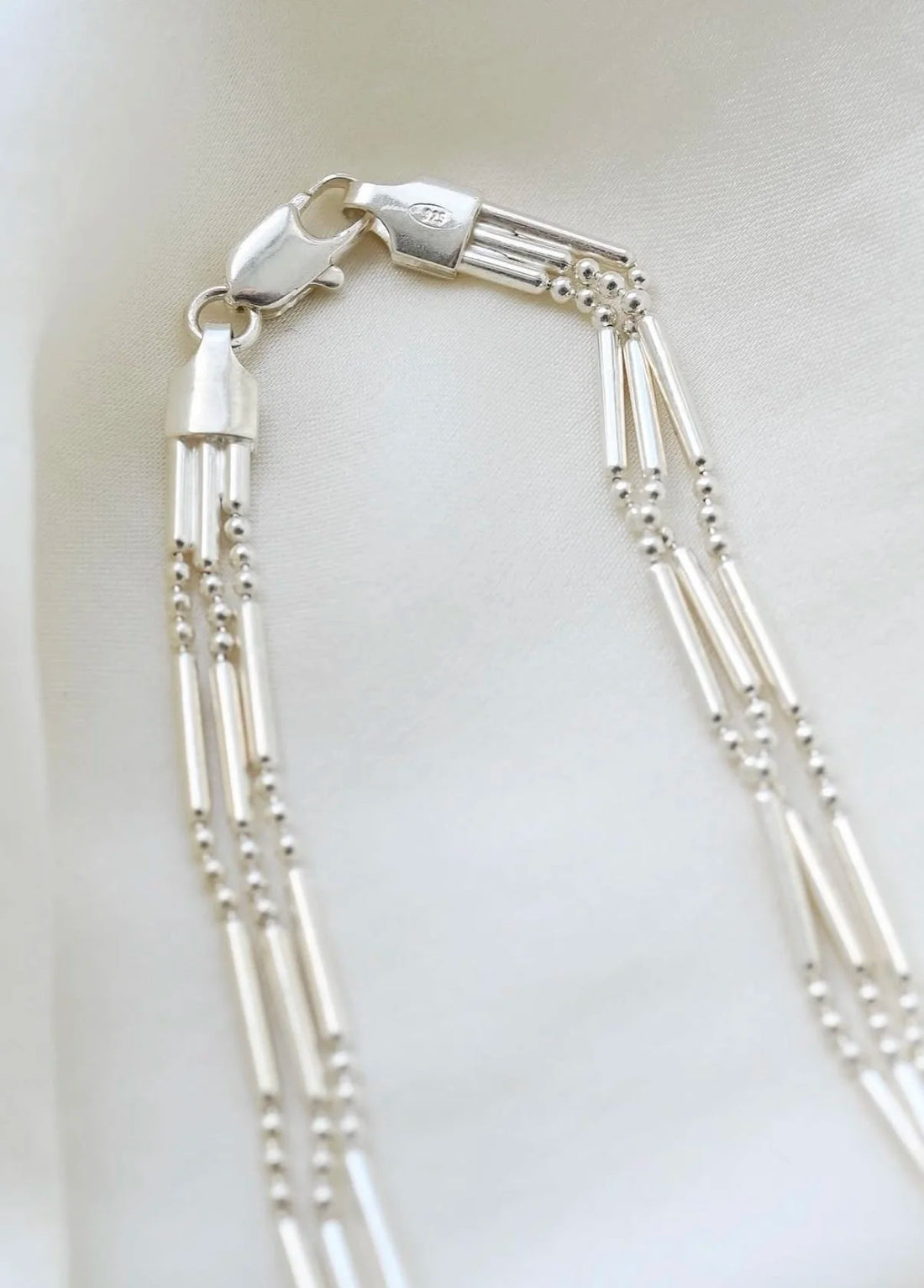 Glowing Triple Strand Necklace Sterling Silver
