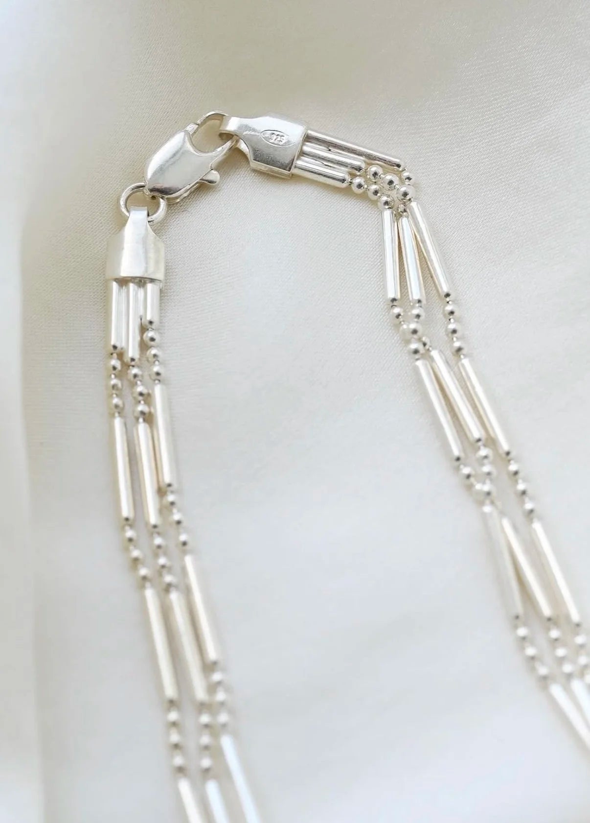 Glowing Triple Strand Necklace Sterling Silver