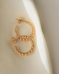 Solid Through and Through Twist Hoops 18K Gold Mid Century