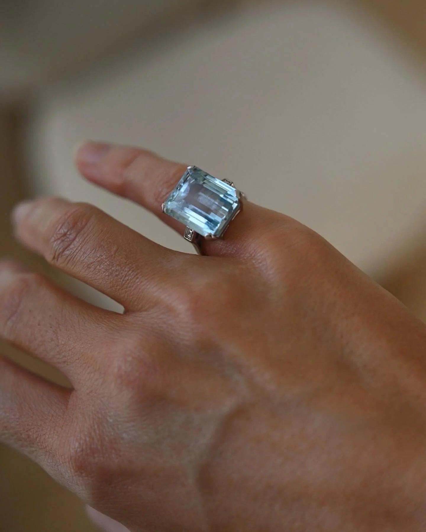 Resizing included! Extraordinary Aquamarine x Diamond x Platinum Ring 1900s