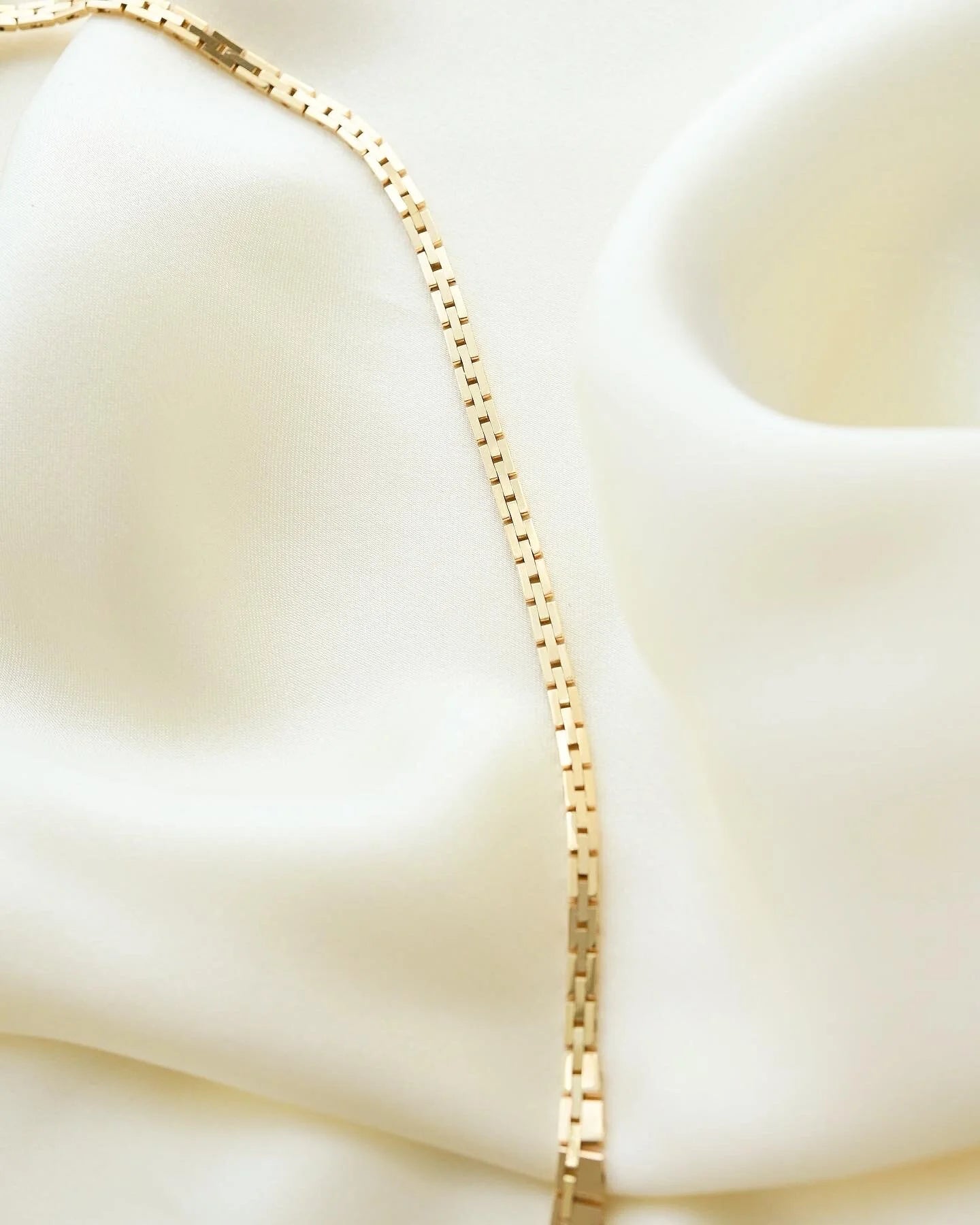 Danish Vintage Baby Brick Link Necklace by Tom Jensen 14K Gold 1970
