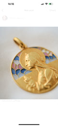 Antique Pendant w Plique A Jour Enamel 18K Gold