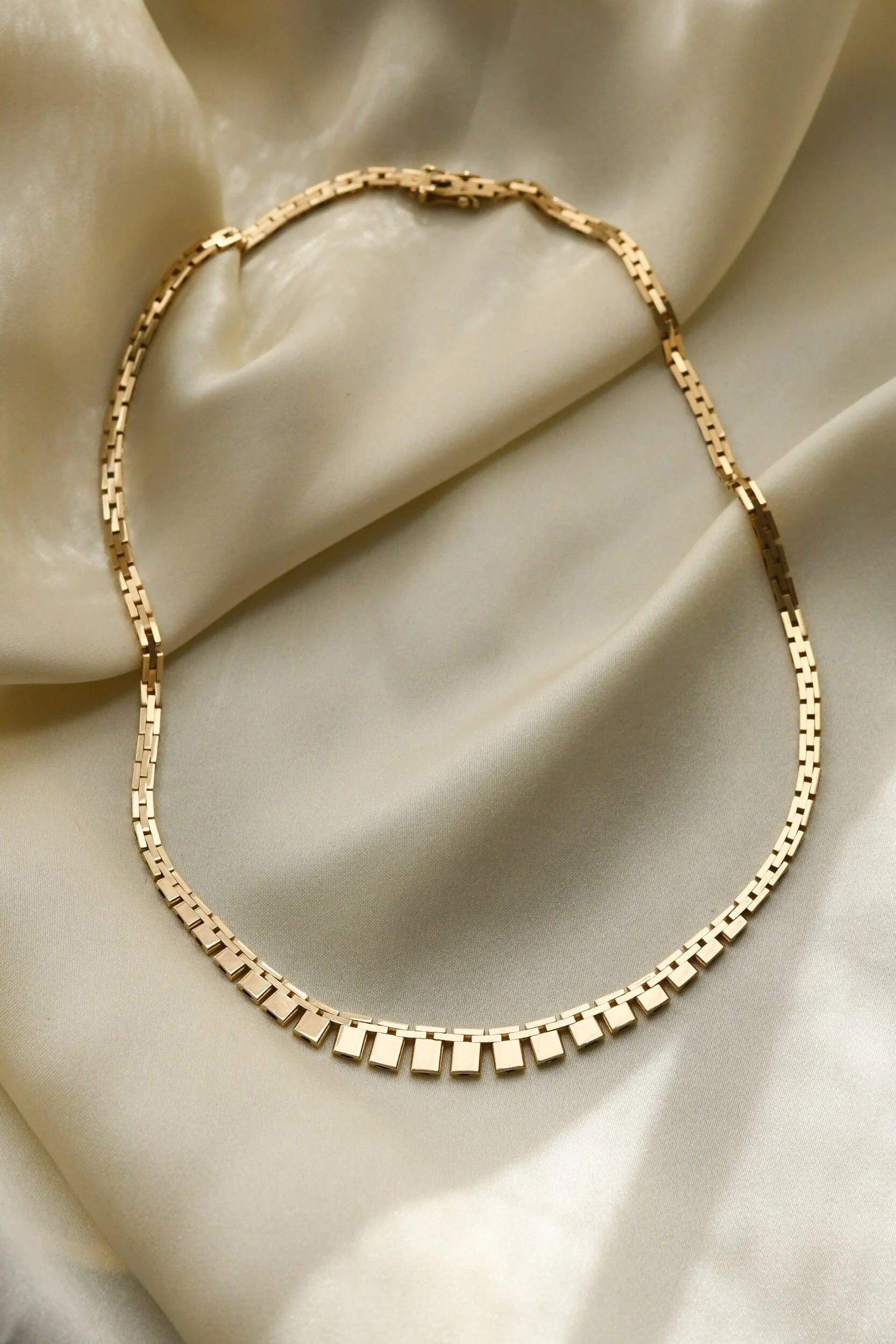 Beautiful Danish Vintage Brick Link Necklace 14K Gold 1960