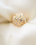 Big Bold Italian Diamond Bomb Ring Baguette Cut Diamonds 18K Gold 1980