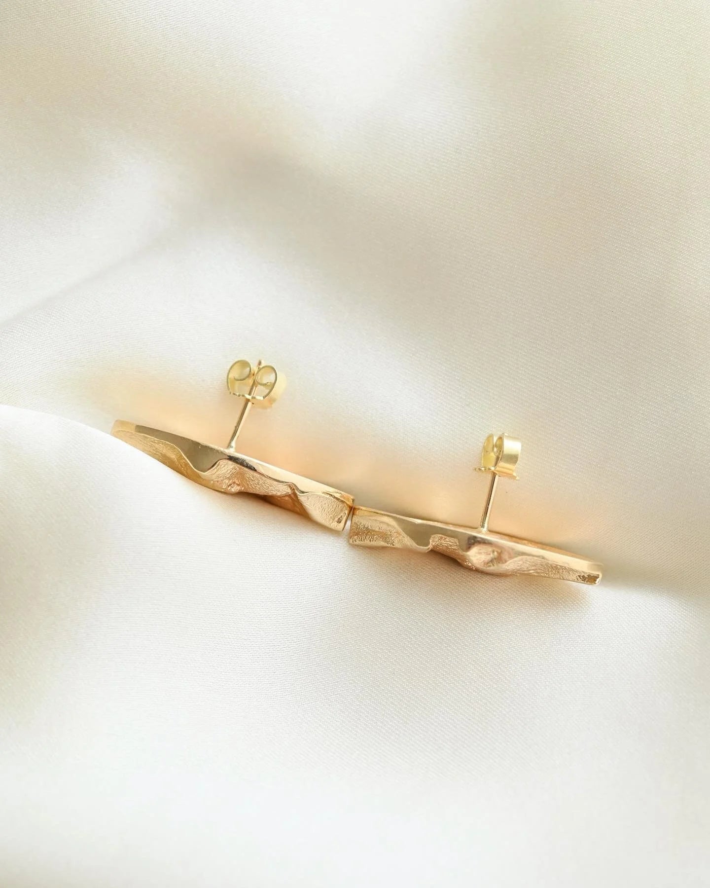 Big Danish Mid Century Organic Shaped Earrings 14K Gold 1970s