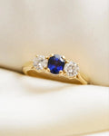 Perfect Vintage Threestone Sapphire x Diamond Ring 18K Gold