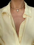 Gorgeous Super Cool yet Sweet Wire Collar w Puffy Heart Charm Silver 1960s