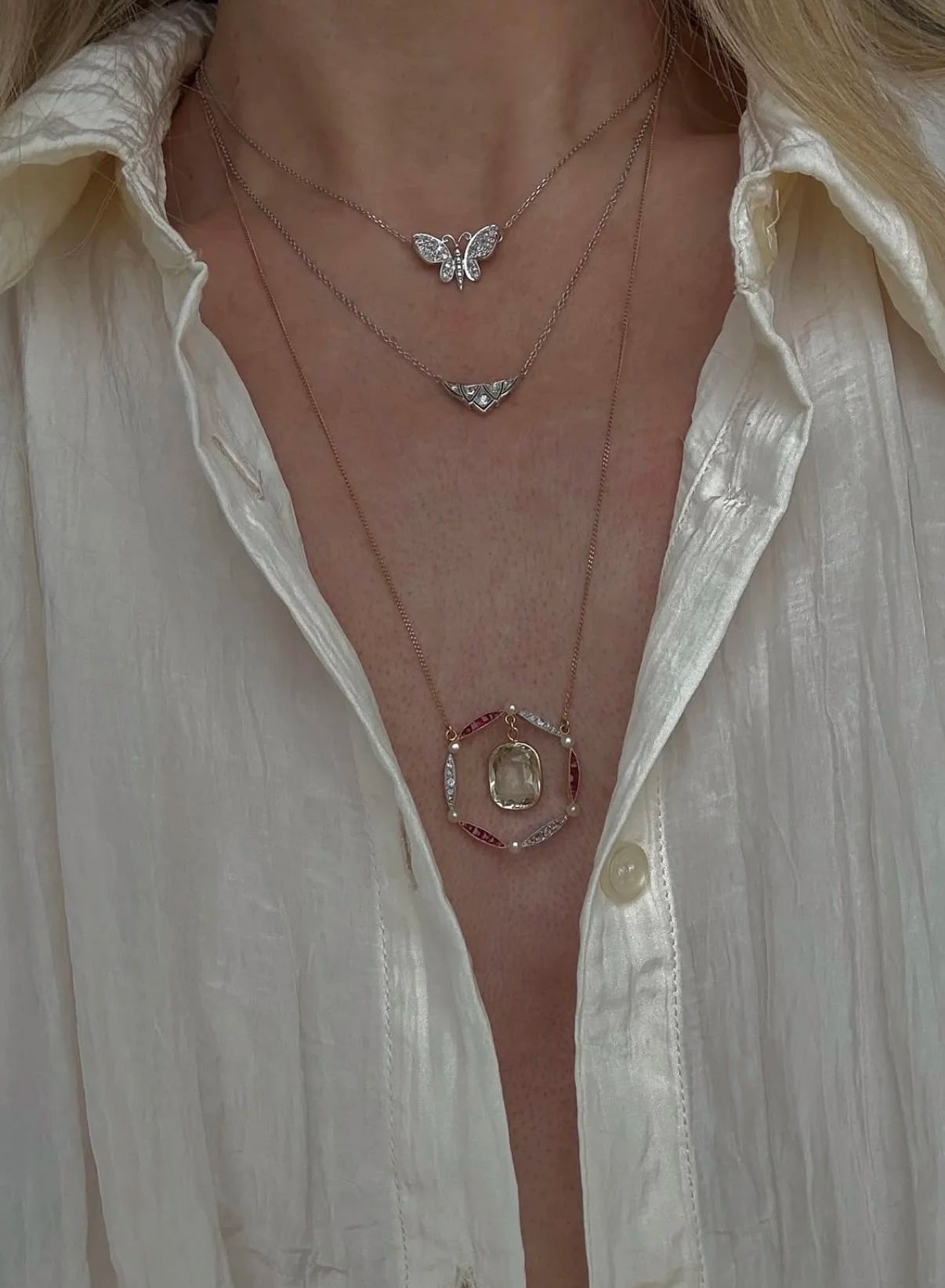 Gorg Antique Art Noveau Necklace 14K Gold and Silver 1910s