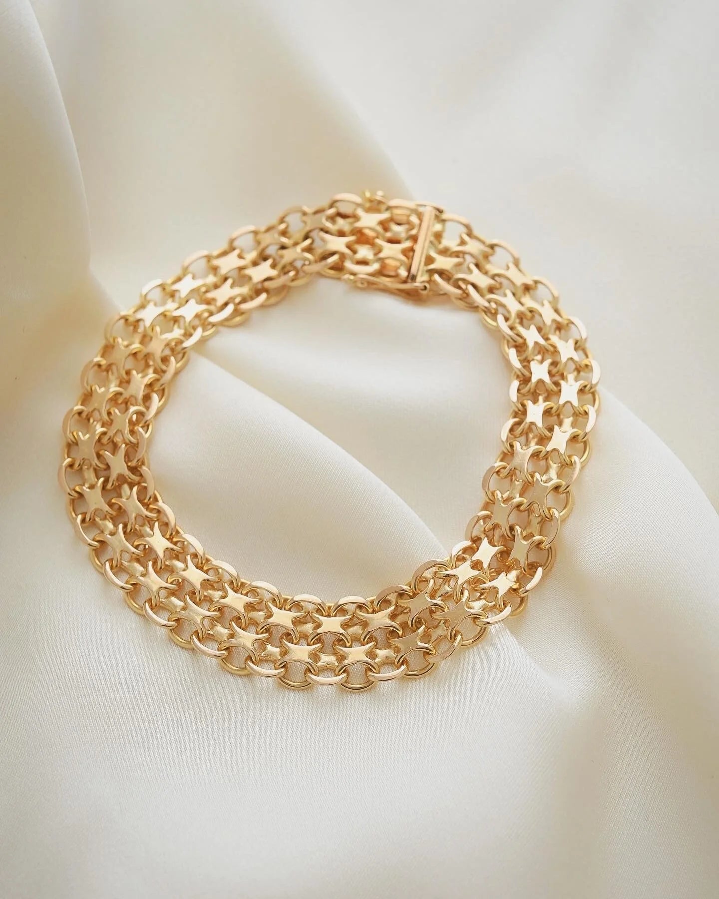 Beautiful Heavy Swedish X Link Bracelet 18K Gold