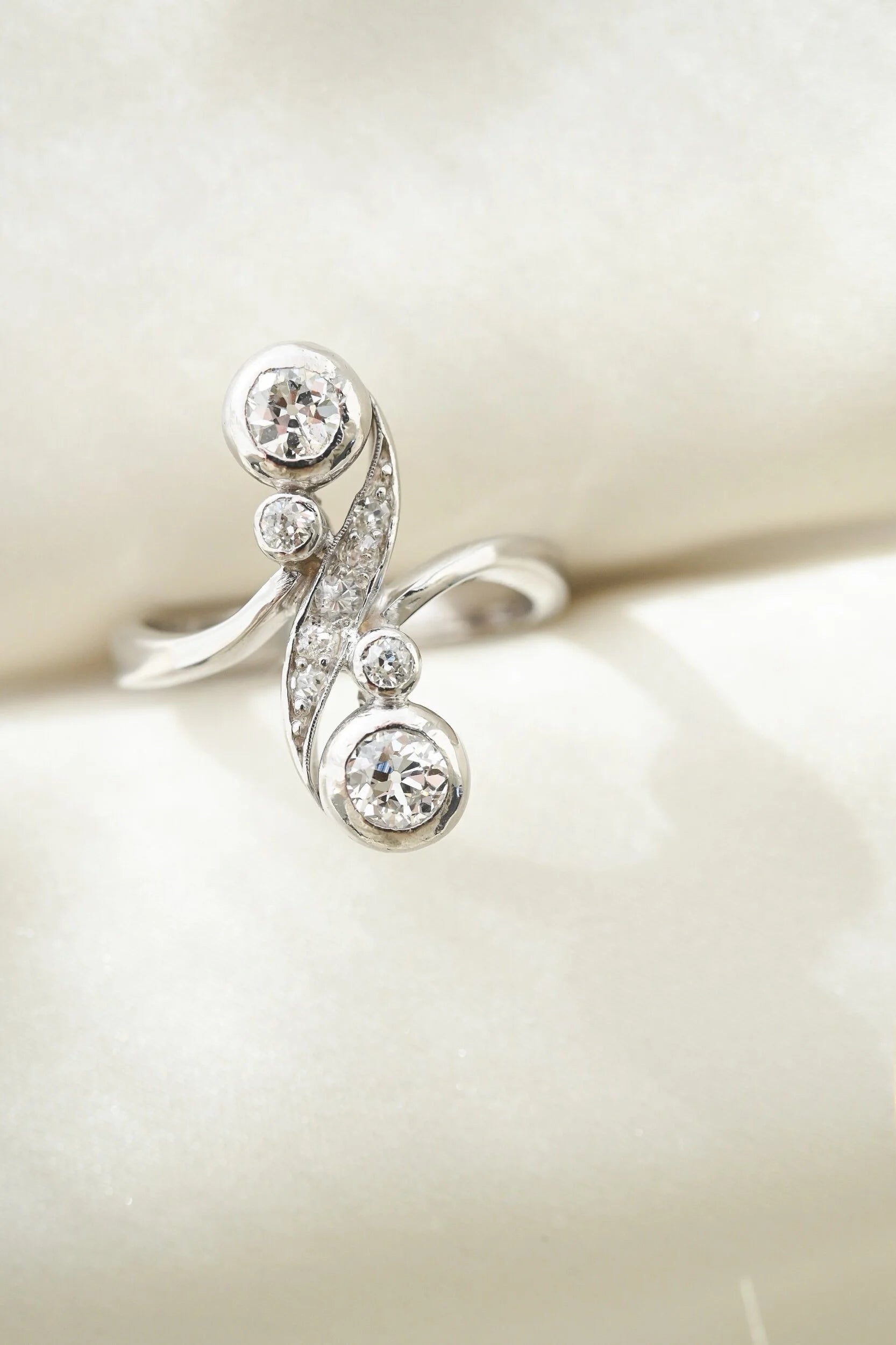 Antique Art Deco Old Cut Diamond Ring Silver and Gold