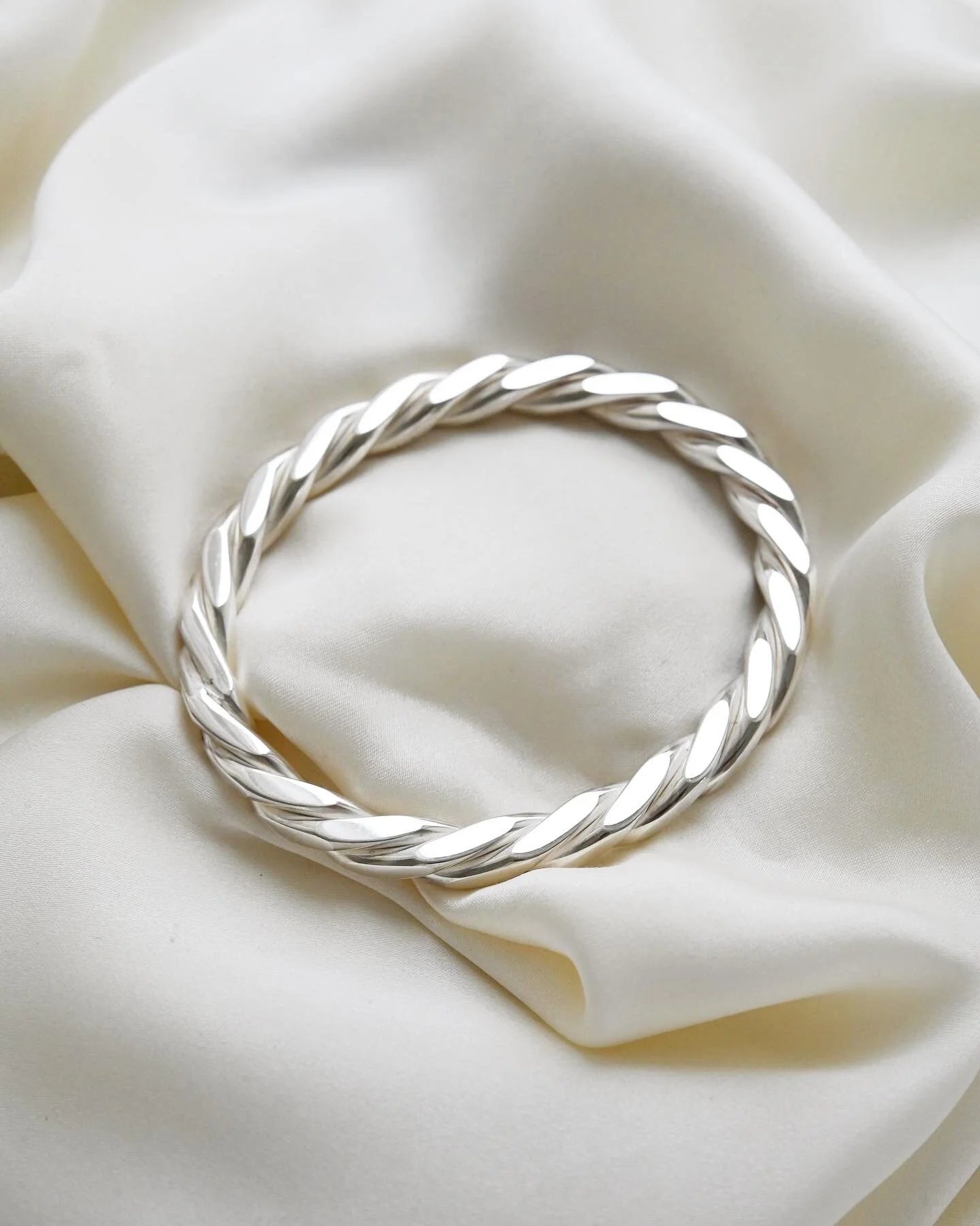Stunning Danish 60 Grams (!) Vintage Sterling Silver Twisted Bangle