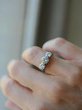 Rare Dreamy Three-stone Ring 2.11 Carats 18K White Gold 1957