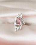Incredible Navette Cut Diamond and Tourmaline Cocktail Ring 14K Solid White Gold