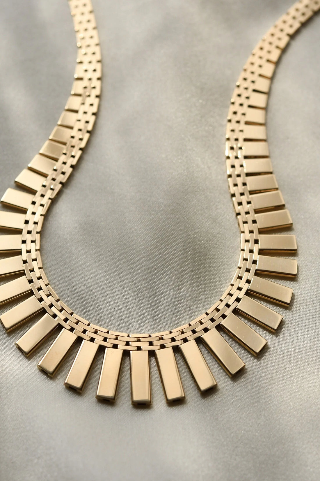 Amazing Graduated Brick Link Necklace 14K Gold 1960