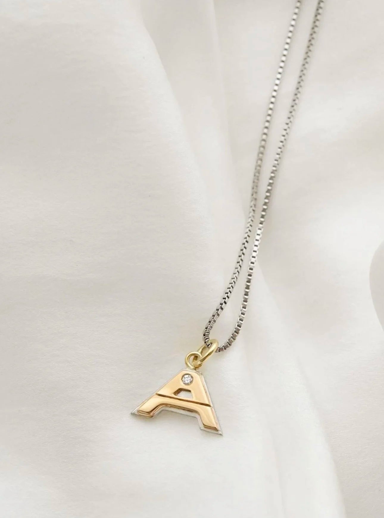 Sexy Little Diamond A Pendant on Chain 18K Yeloow White And Rose Gold