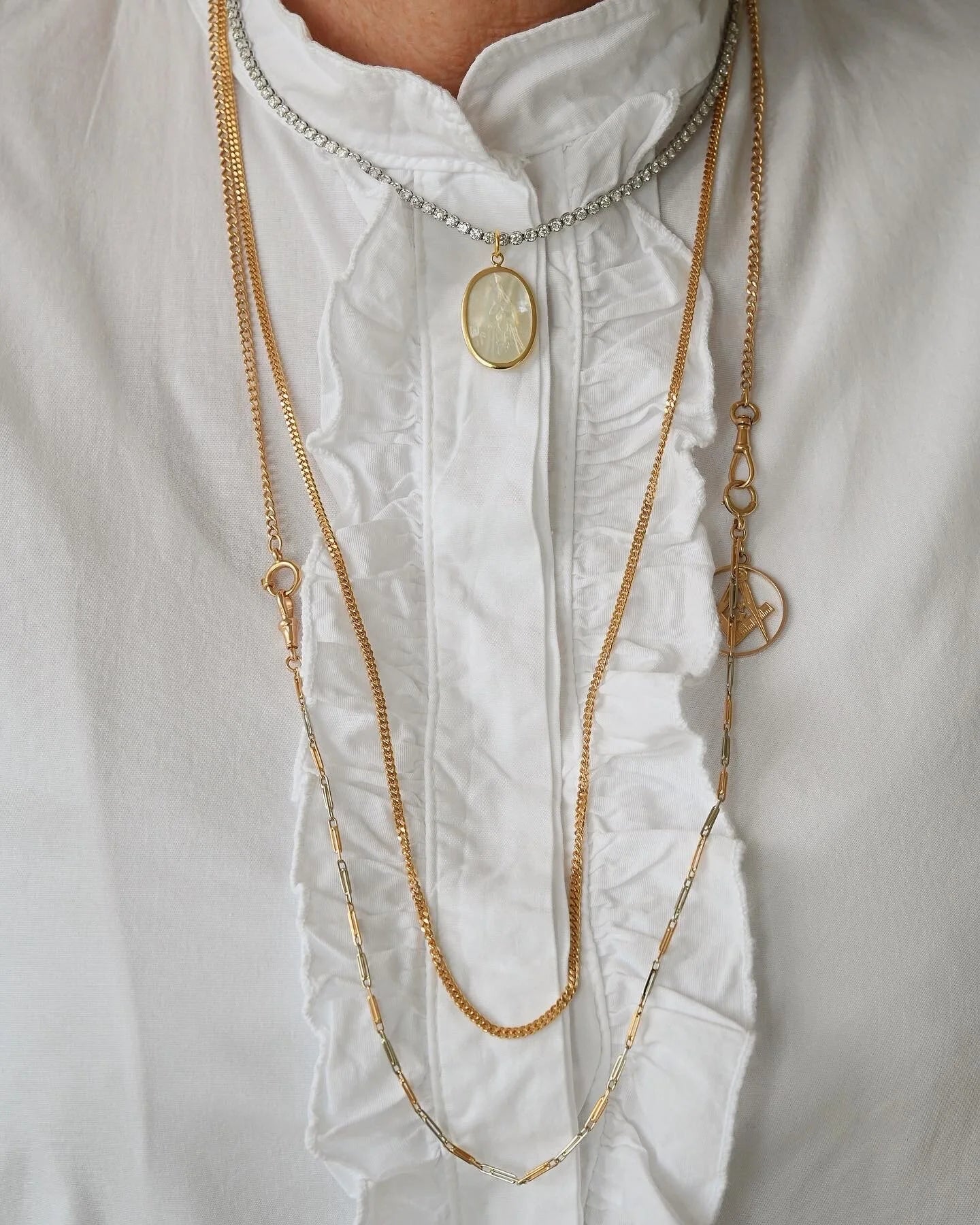 Amazing Two Toned Antique Watch Chain Choker 18K Gold 1940s