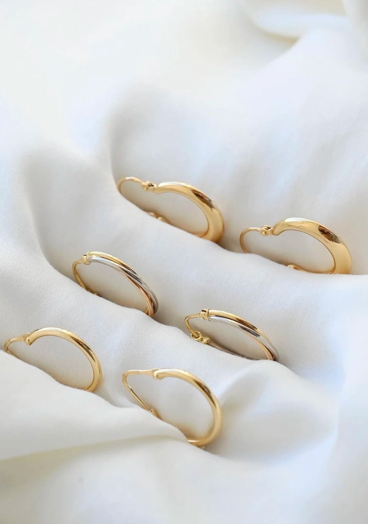 Domed Crescent Shaped Hoops 18K Gold