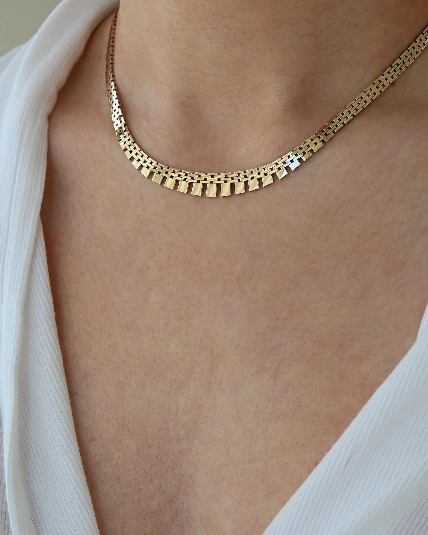 Beautiful Big Danish Vintage Brick Link Necklace 14K Gold 1970