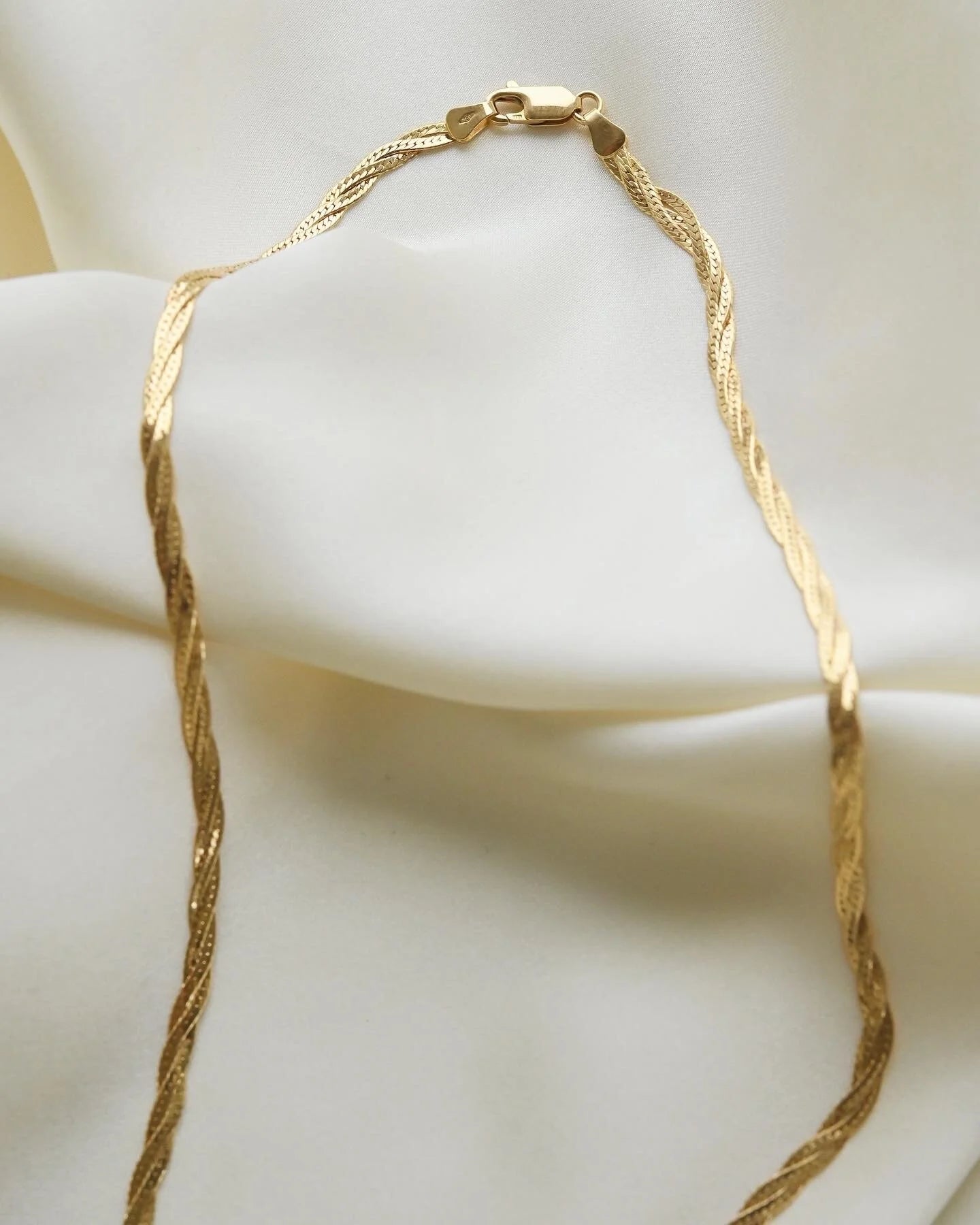 Beautiful Two Sided Special Braided Herringbone Necklace 18K Gold