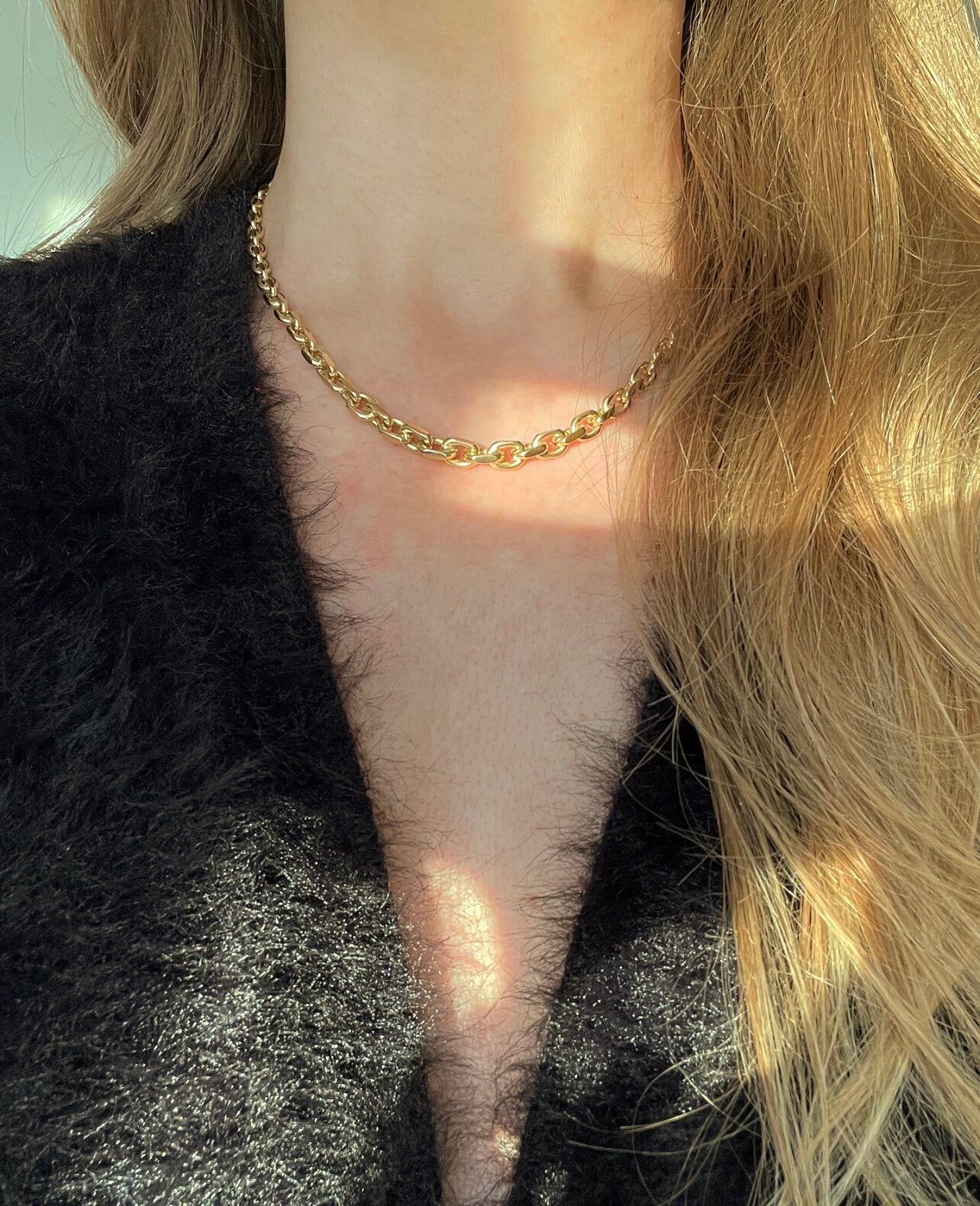 Biiiig Heavy Dream Chain W Graduated Anchor Danish Vintage 14K Gold