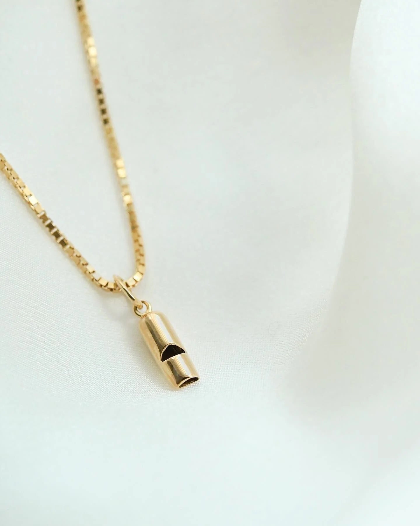 The Cutest Vintage Whistle Charm on Long Box Chain 18K Gold