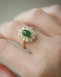 Luxurious English Vintage Ring Emerald x Diamond 18K Gold 1980
